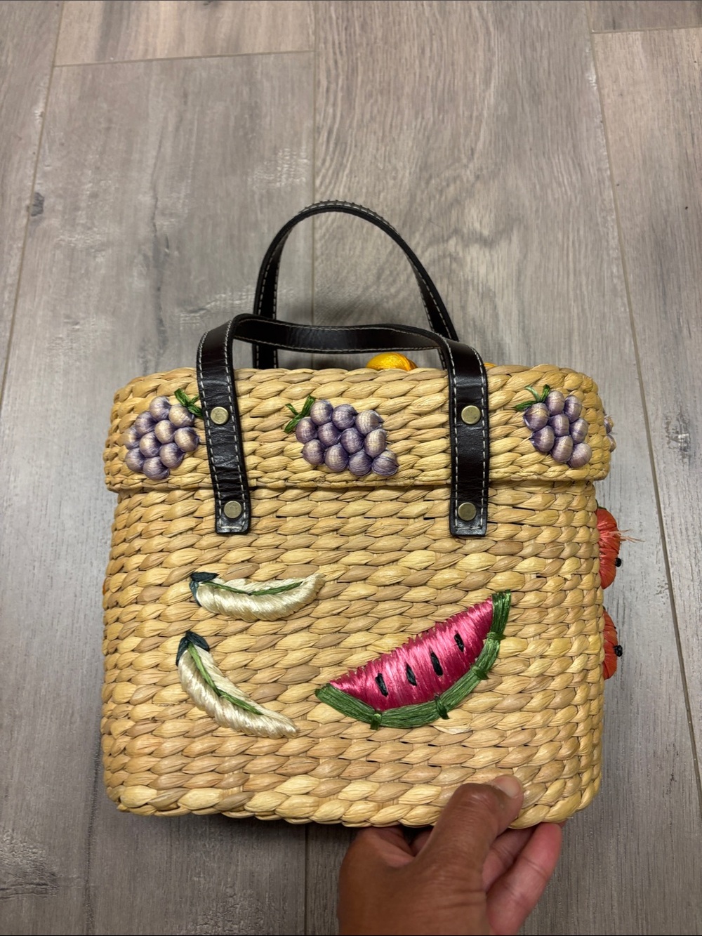 Rafe New York Fruit Embroidered Straw Tote - Picture 2 of 10